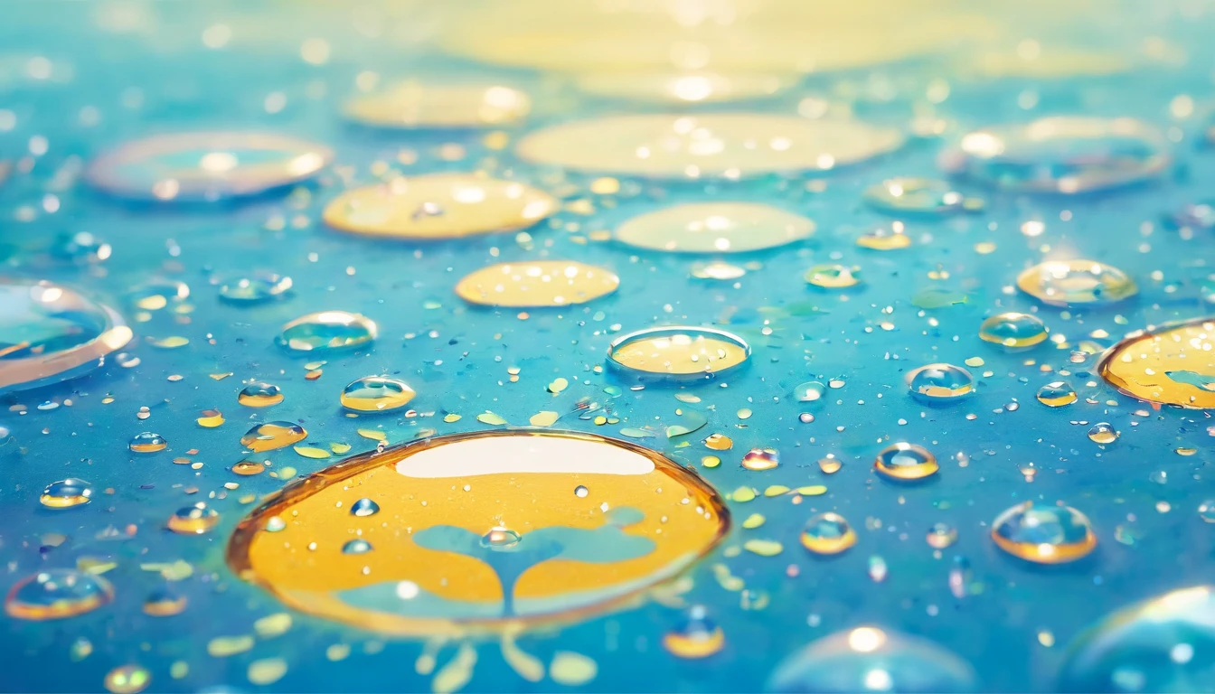 an abstract shot of water droplets on a vibrating surface, with multiple droplets creating unique and unpredictable patterns, showcasing the chaos and beauty that arises from the influence of vibration on water