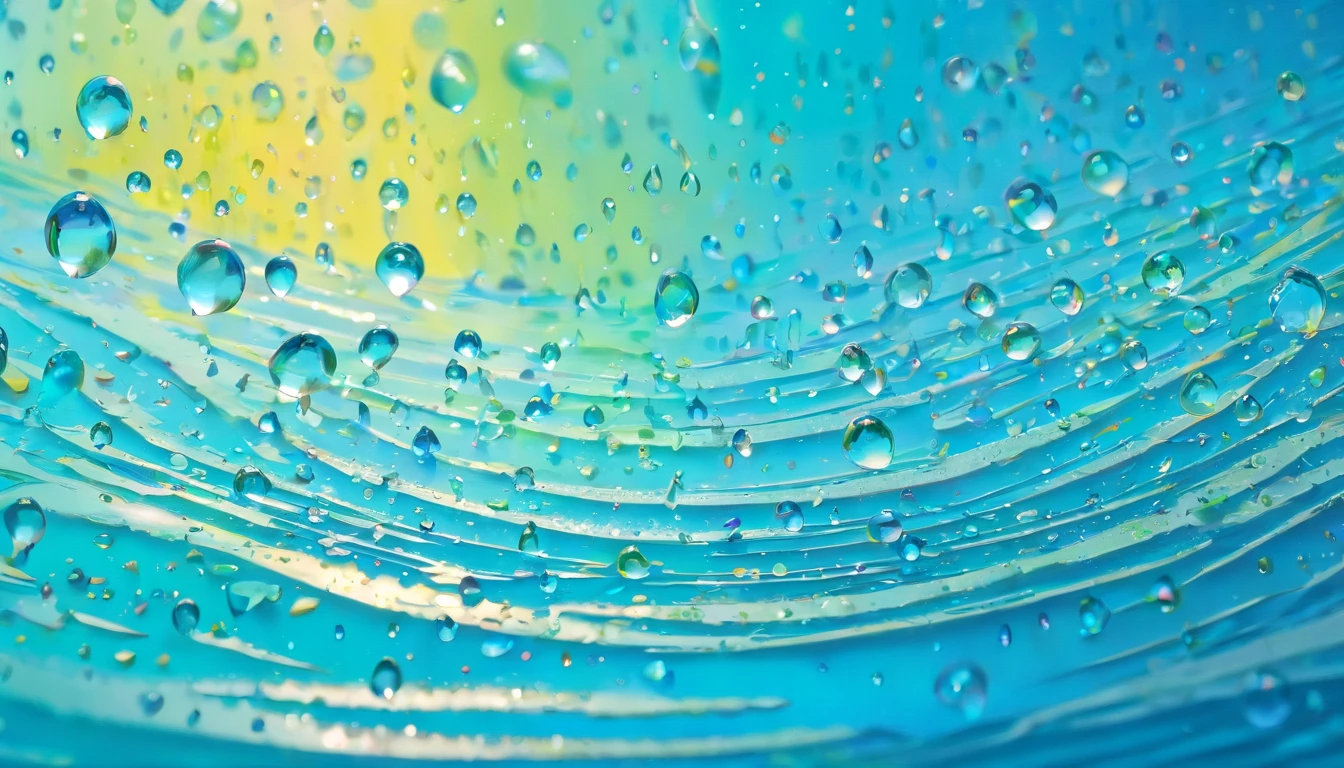 an abstract shot of water droplets on a vibrating surface, with multiple droplets creating unique and unpredictable patterns, showcasing the chaos and beauty that arises from the influence of vibration on water