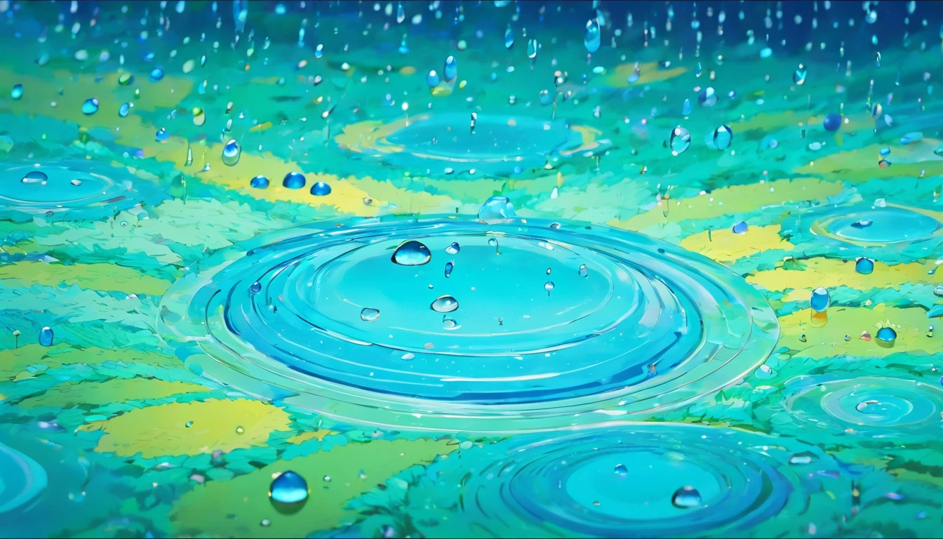 an abstract shot of water droplets on a vibrating surface, with multiple droplets creating unique and unpredictable patterns, showcasing the chaos and beauty that arises from the influence of vibration on water