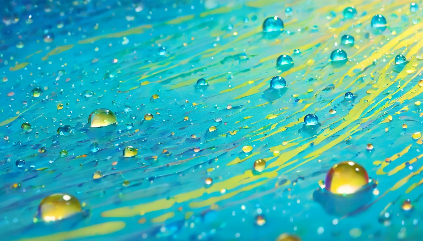 an abstract shot of water droplets on a vibrating surface, with multiple droplets creating unique and unpredictable patterns, showcasing the chaos and beauty that arises from the influence of vibration on water