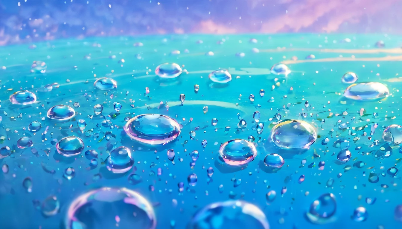 an abstract shot of water droplets on a vibrating surface, with multiple droplets creating unique and unpredictable patterns, showcasing the chaos and beauty that arises from the influence of vibration on water