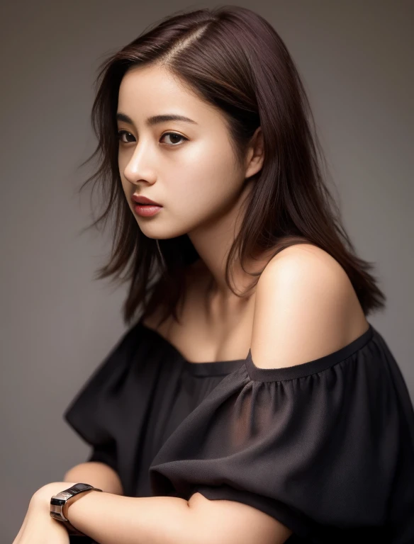 Top Quality, Masterpiece, Ultra High Definition, (Photorealistic: 1.4), Raw Photo, 1 Girl, Off Shoulder, Darkness,Silent,Deep shadow,low key