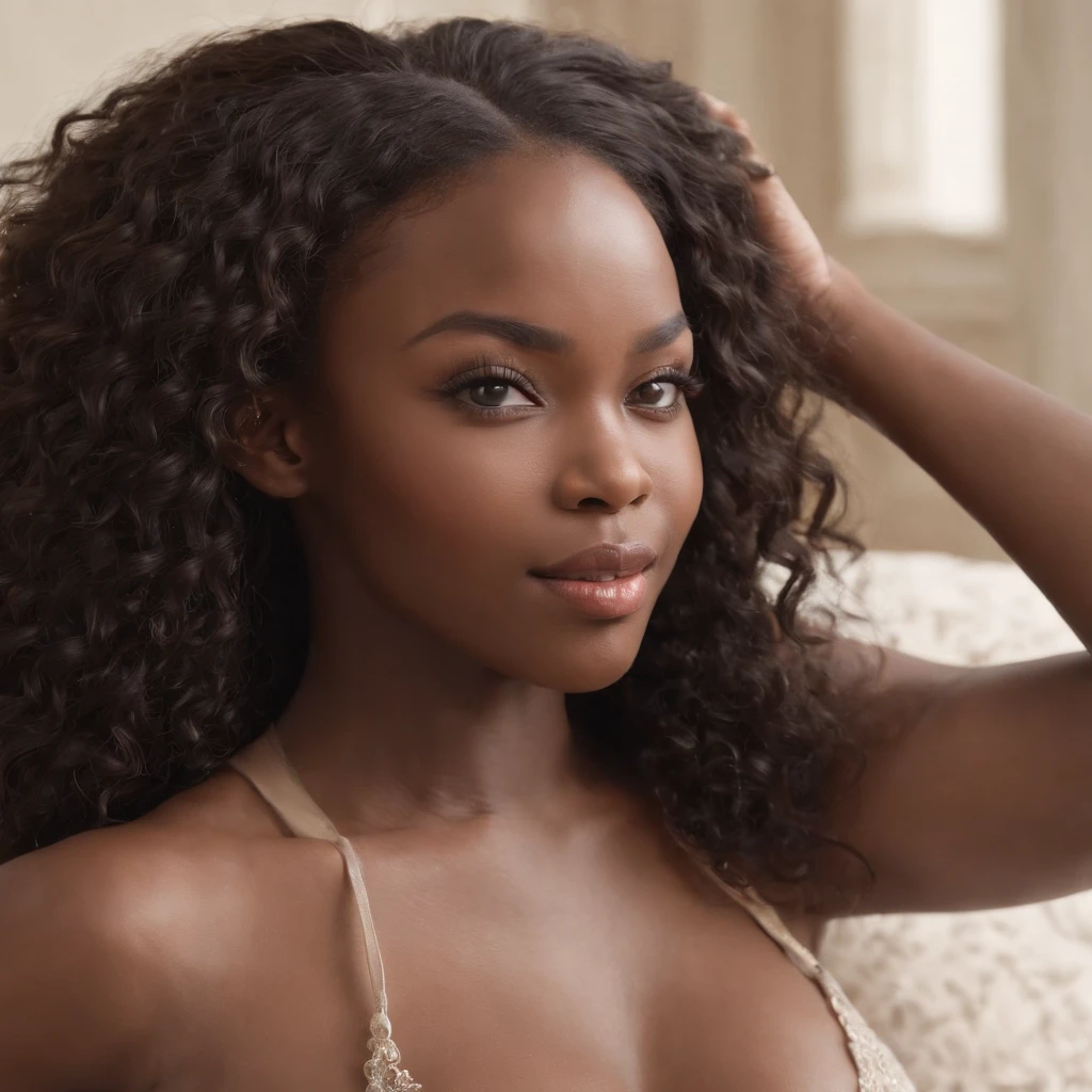 ((Very Dark African skin, Very deep ebony skin)), ((Its beauty undeniable)), ((Excited cute face)), ((Hyper detailed perfect eyes,)), ((pose mignonne)), ((Langue sortie)), ((Seductive )), sexy, (( Warm stuffy onesie )), ((Afro ponytail with long African curly hair,)), (( peau)), ((debout, vue de dos)), ((toucher ses propres jambes dans une pose sexy)), ((home)), Sharp Focus CGI, photoreallistic, High detail, Realstic, Masterpiece, absurdes, Best quality, Hdr, High quality, high-definition, Extremely detailed, 8k wallpaper, Intricate details, 8K UHD, Full-HD, (photo realist:1.2), contraste, intense illumination, lighting cinematic, natural lighting, hard light, contre-jour, Illumination globale, occlusion ambiante, wearing comfortable clothes, hanging on the couch in front of the tv