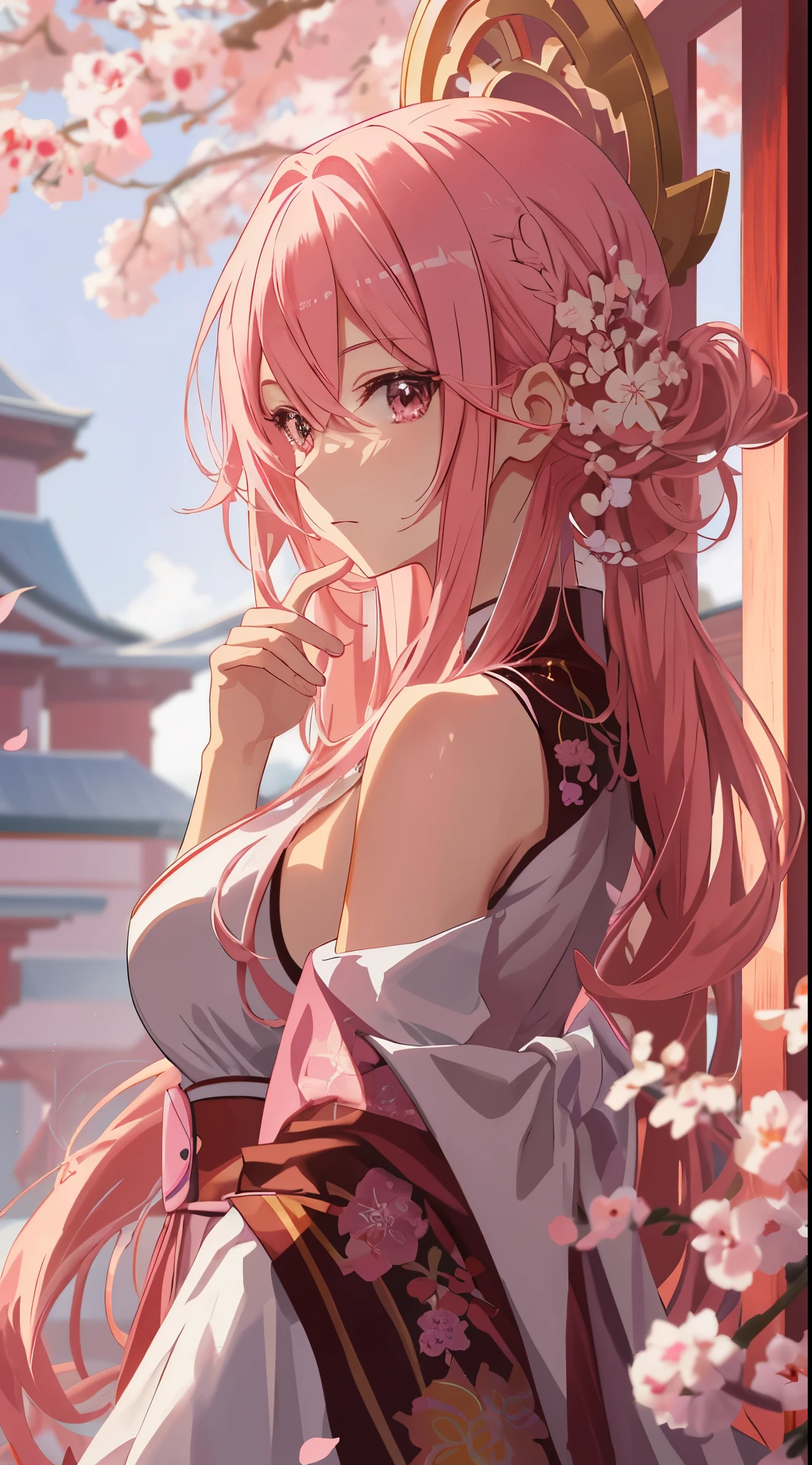 Anime girl with pink hair and white dress and red and white background, beautiful and seductive anime woman, Detailed Digital Anime Art, A seductive anime girl, detailed anime artワーク, Guviz, clean and meticulous anime art, Beautiful anime girl, anime fantasy illustration, beautiful anime artwork, Trending on CGSTATION, anime fantasy artwork, anime goddess, detailed anime art, Anime Illustration