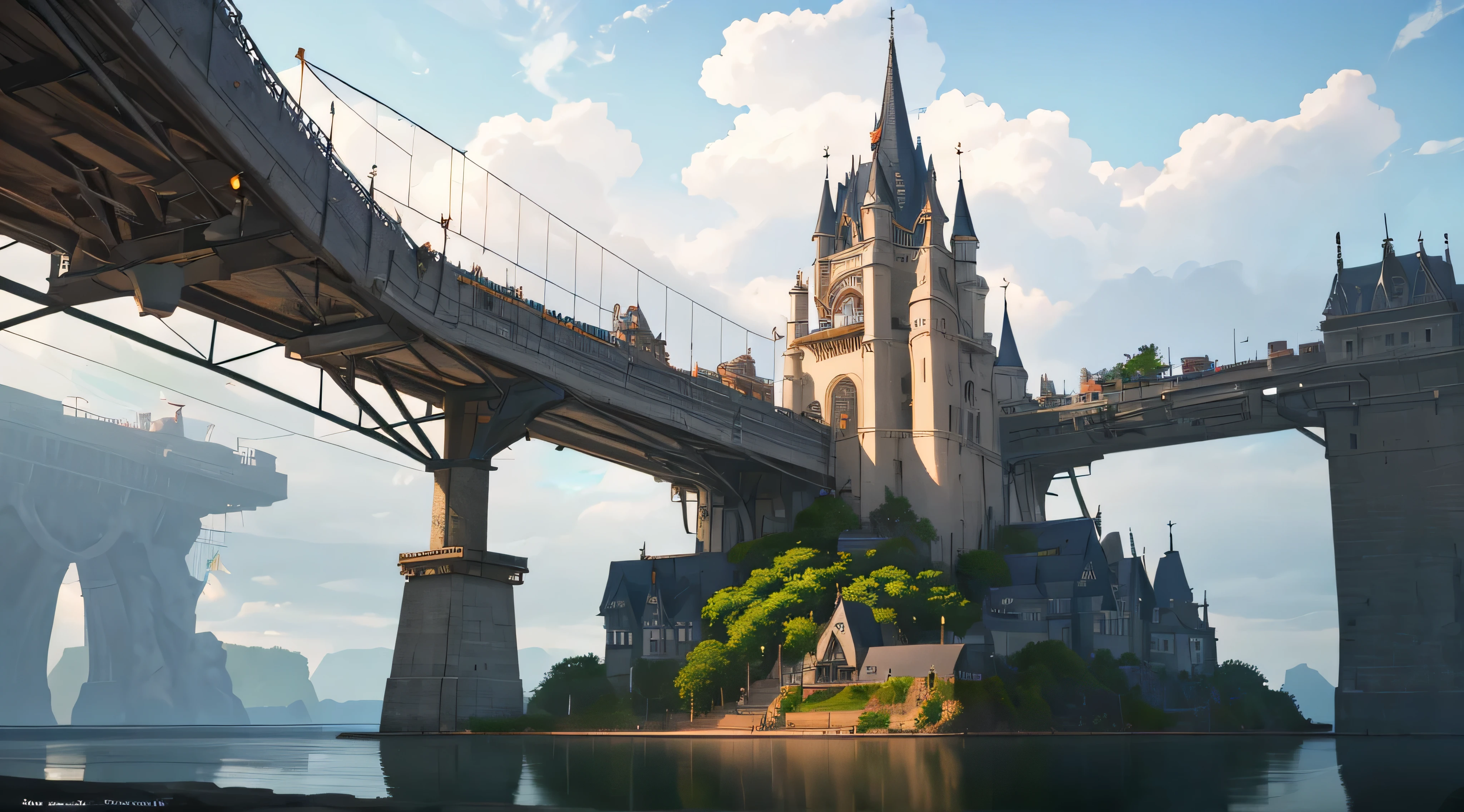 Many islands are suspended in the air with many small airships flying around, cities, fantasy, magical plants growing, extreme details, realistic light, epic composition, (complex details), (complex design, ultra-details :1.2), Art Station, (Masterpiece, Best Quality), Ultra HD, 32k --v 6
