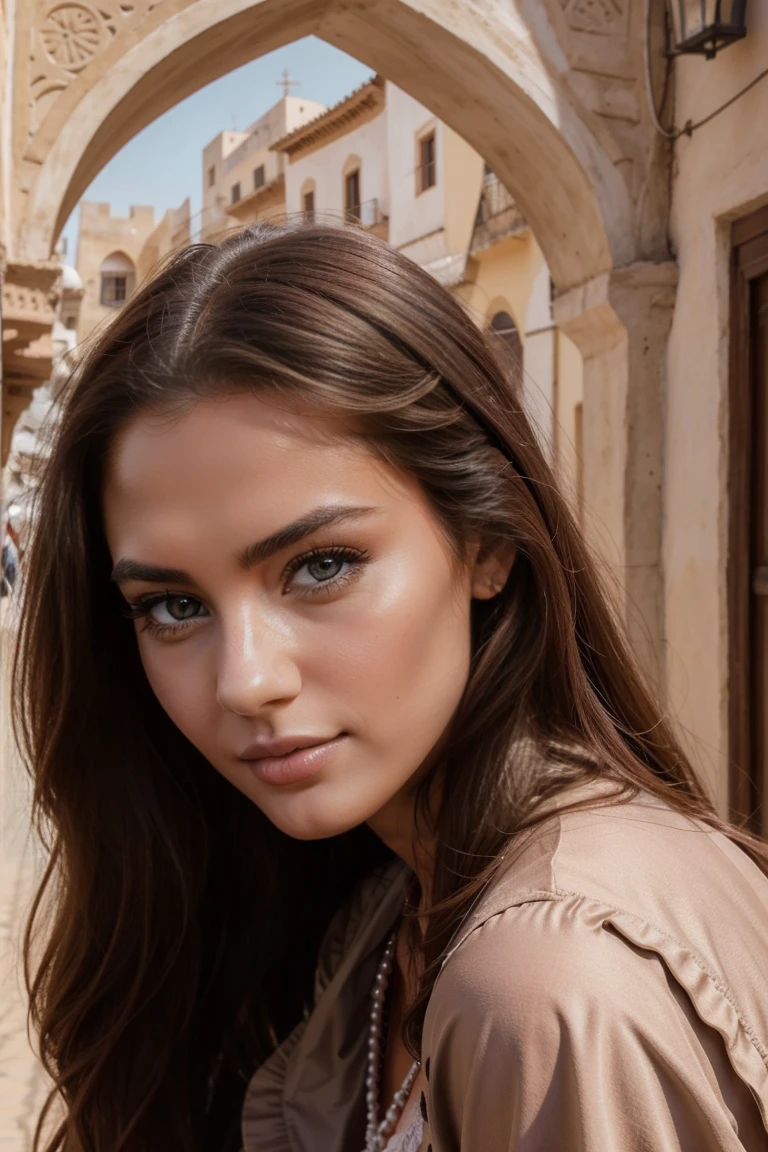 Instagram-Models posieren in Fes, full entire body, beautiful detailed eyes, beautifully detailed lips, extremely detailed eyes and face, kurzes, welliges rosa Haar ((best qulaity)), ((Meisterwerk)), (detailliert), perfektes Gesicht, full entire body