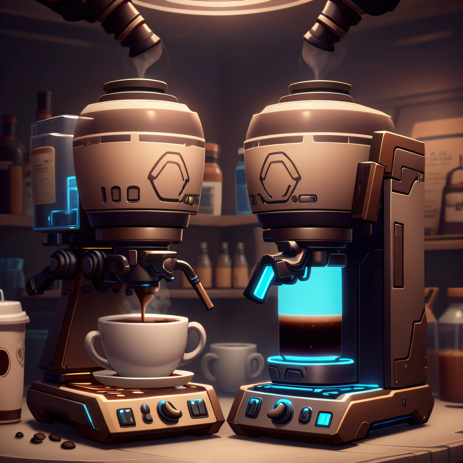 owtech,coffee machine , detailed background,