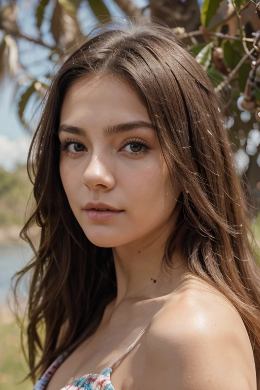 A beautiful 18 year old girl with a perfect figure. :1.4, :1.3, Raw photography、A high resolution, cuerpo completo, piel blanca clara、piel blanca brillante、(cabello rubio ondulado)、de cabello rubio、Super fine eyes, Super fine hand, Super thin finger、Hermosos ojos con colores aleatorios、Labios muy finos, Detalle fino、ojos alargados、pale pink blush、pestañas largashermoso 二重まぶた、Lighting that emphasizes beautiful skin、Piel lustrosa 2, ((Pelo largo en capas, pechos grandes :1.2)), ((Cara detallada )), , Oficina de lujo :1.4, Highly Cara detallada and skin texture, ojos detallados, 二重まぶた, , wearing a flower skirt, with a nature background