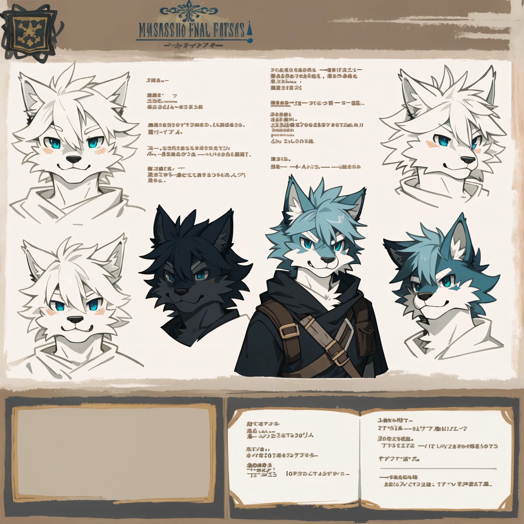 ((masterpiece)), (ultra detailed), (best quality), detailed background, (style of final fantasy), (concept art, character sheet),absurdres(highly detailed beautiful face and eyes)perfect anatomy(angelic handsome boy, kemono, child)(furry anthro),