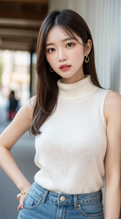 white high neck knit sleeveless