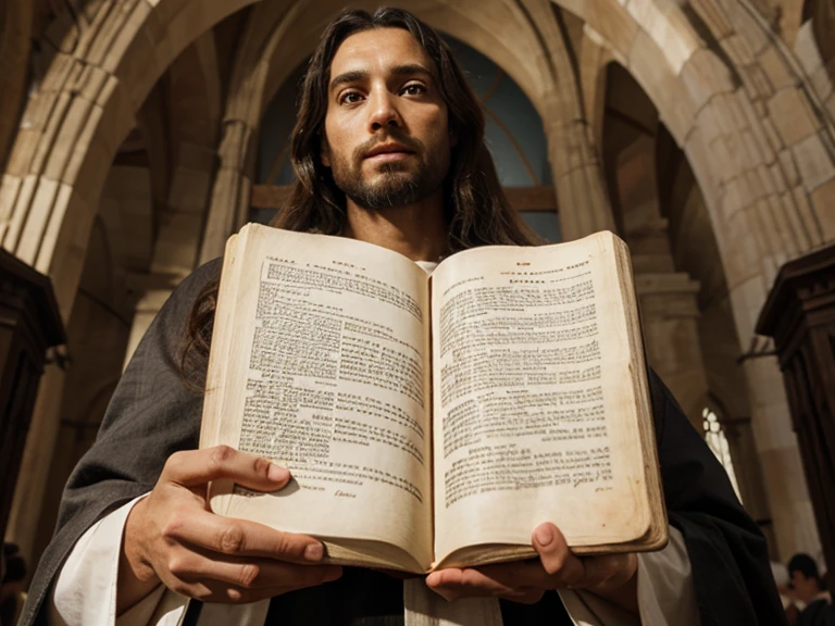 Create image of Jesus Christ holding the Holy Bible.