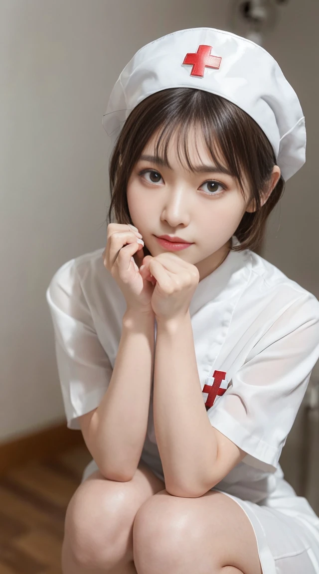 Nurse、NSFW、A hyper-realistic、Cute hairstyle、stick out your tongue、