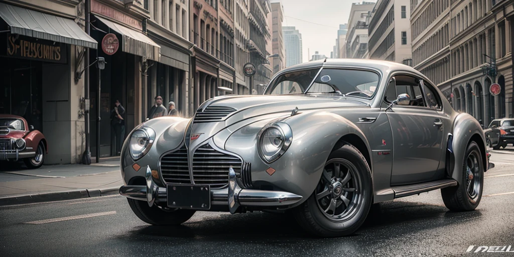 1940s style metallic-gray sports car parked in front of a large building, pexels contest winner, renaissance, automotive photography, vehicle photography, no watermarks, car commercial photograph, sportscar, shot on sony a 7 iii, full view of a sport car, 🤬 🤮 💕 🎀, car photography