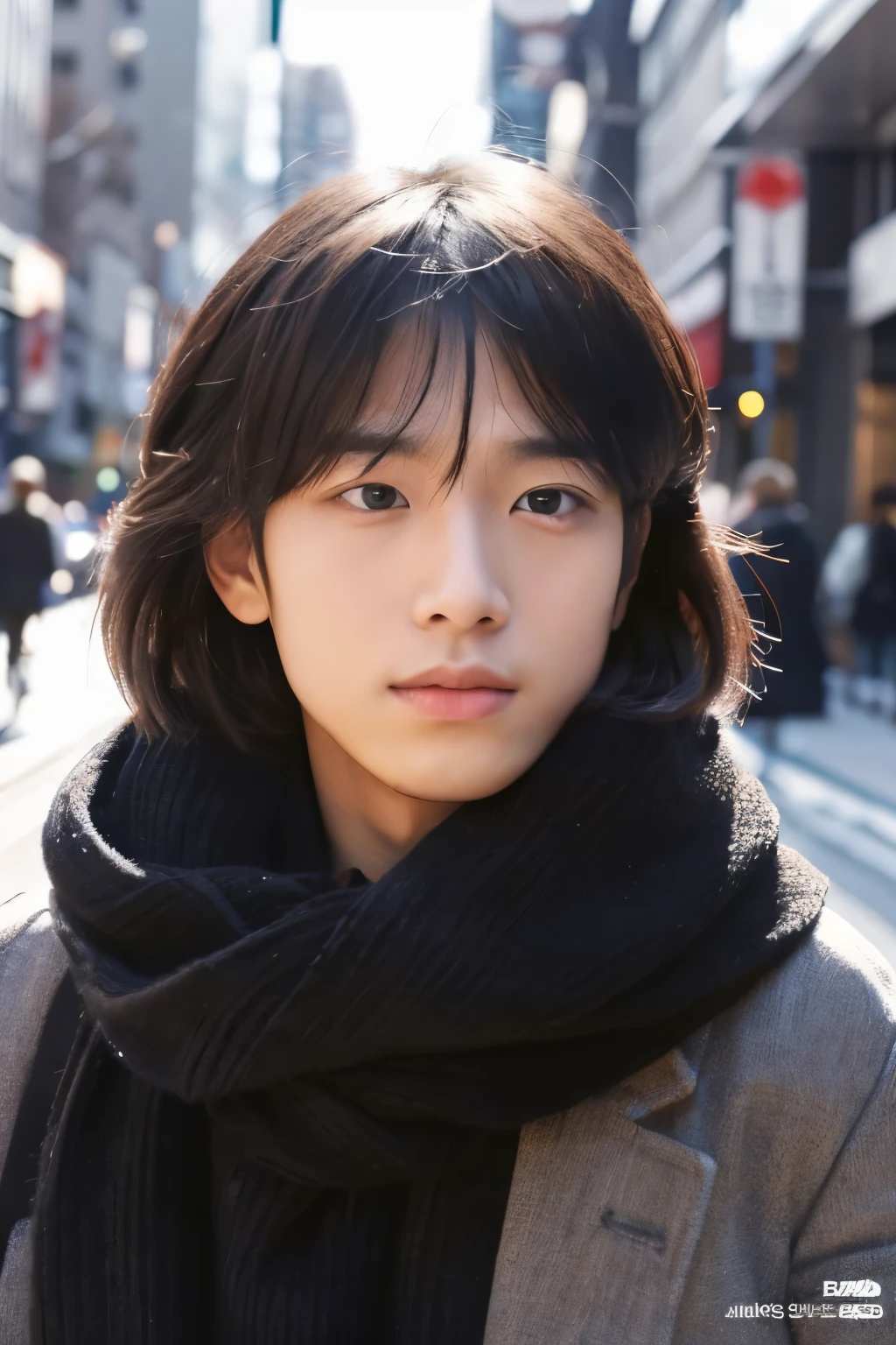 Photorealsitic, 8K full body poster, Beautiful Boys, japanes, An 18-year-old man, A charming expression, detailed face details, TOKYOcty, Winters, Shibuya in the background