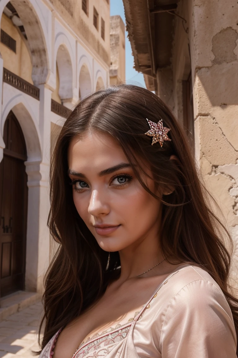 Instagram-Models posieren in Fes, full entire body, beautiful detailed eyes, beautifully detailed lips, extremely detailed eyes and face, kurzes, welliges rosa Haar ((best qulaity)), ((Meisterwerk)), (detailliert), perfektes Gesicht, full entire body
