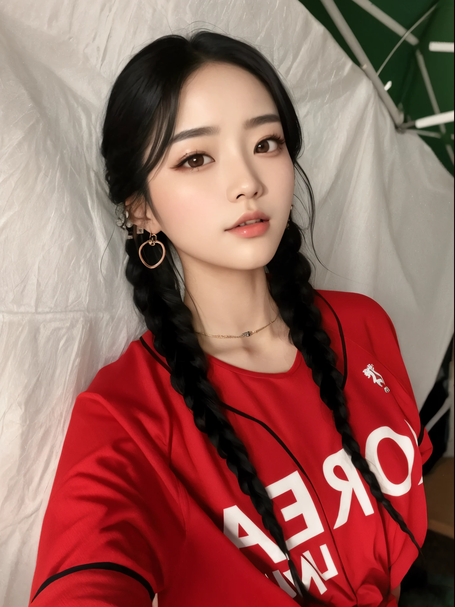 Arafed Asian woman with long black hair wearing a red shirt, peinado de coletas, ulzzang, two peinado de coletas, Peinado twintails, tzuyu de dos veces, dilraba dilmurat, Jisoo de Blackpink, Chica coreana, Jisoo de Blackpink, Heonhwa Choe, Zmonzheng, Lee Ji - Eun, Lee Ji-eun