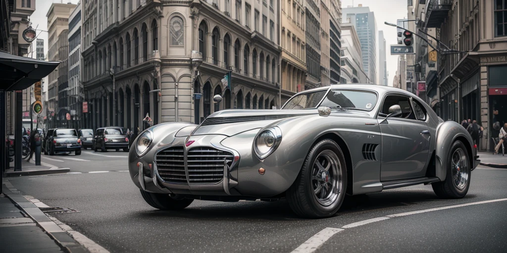 1940s style metallic-gray sports car parked in front of a large building, pexels contest winner, renaissance, automotive photography, vehicle photography, no watermarks, car commercial photograph, sportscar, shot on sony a 7 iii, full view of a sport car, 🤬 🤮 💕 🎀, car photography