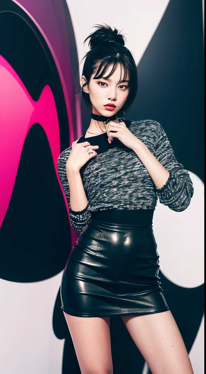 cool girl, high-fashion pose, abstract art