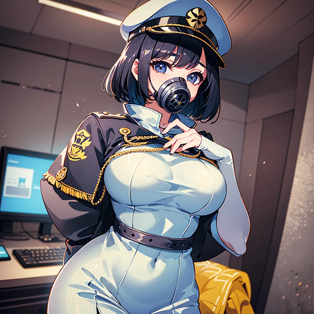 policewoman。(gigantic breasts), (vulgarity)) ((large areolae)) (1girl), (vulgarity) (in heat) (sweat) (masterpiece) (high resolution)) (gigantic breasts),(1girl)