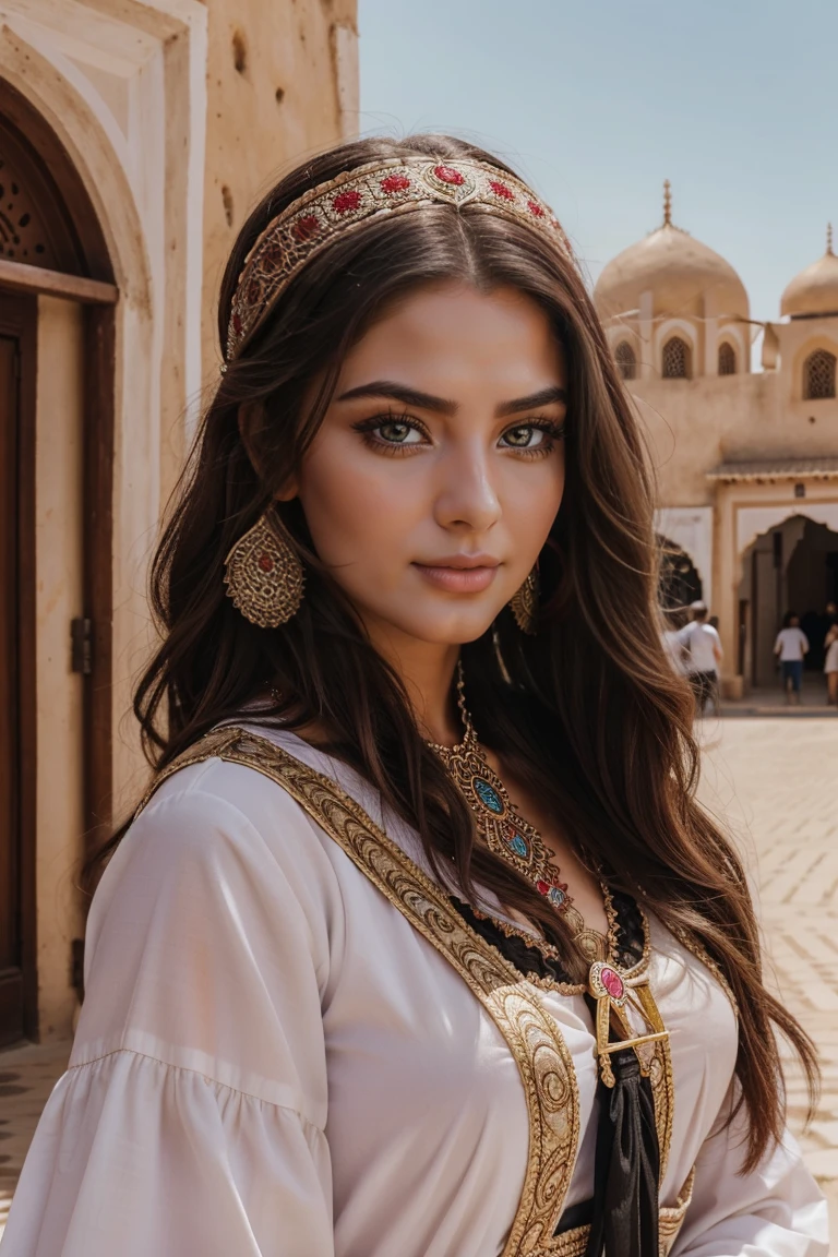 Instagram-Models posieren in Fes, in traditional clothes, full entire body, beautiful detailed eyes, beautifully detailed lips, extremely detailed eyes and face, kurzes, welliges rosa Haar ((best qulaity)), ((Meisterwerk)), (detailliert), perfektes Gesicht, full entire body, ahegao