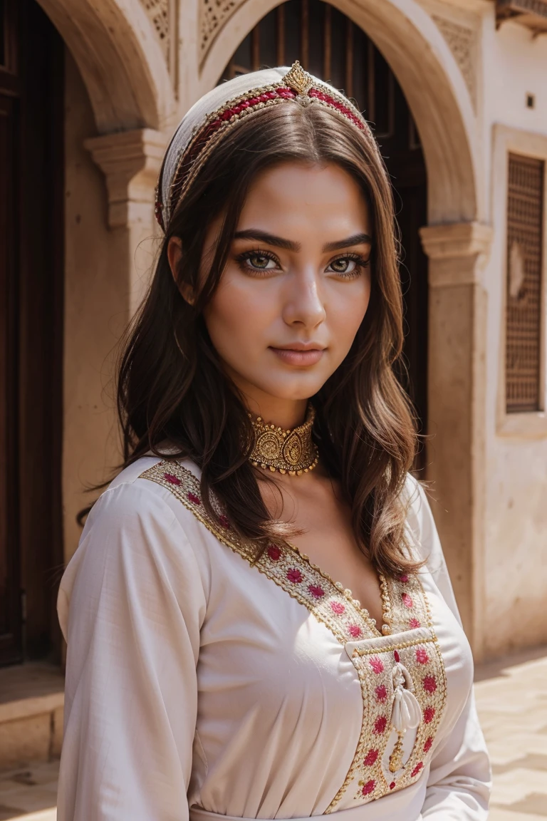 Instagram-Models posieren in Fes, in traditional clothes, full entire body, beautiful detailed eyes, beautifully detailed lips, extremely detailed eyes and face, kurzes, welliges rosa Haar ((best qulaity)), ((Meisterwerk)), (detailliert), perfektes Gesicht, full entire body, ahegao