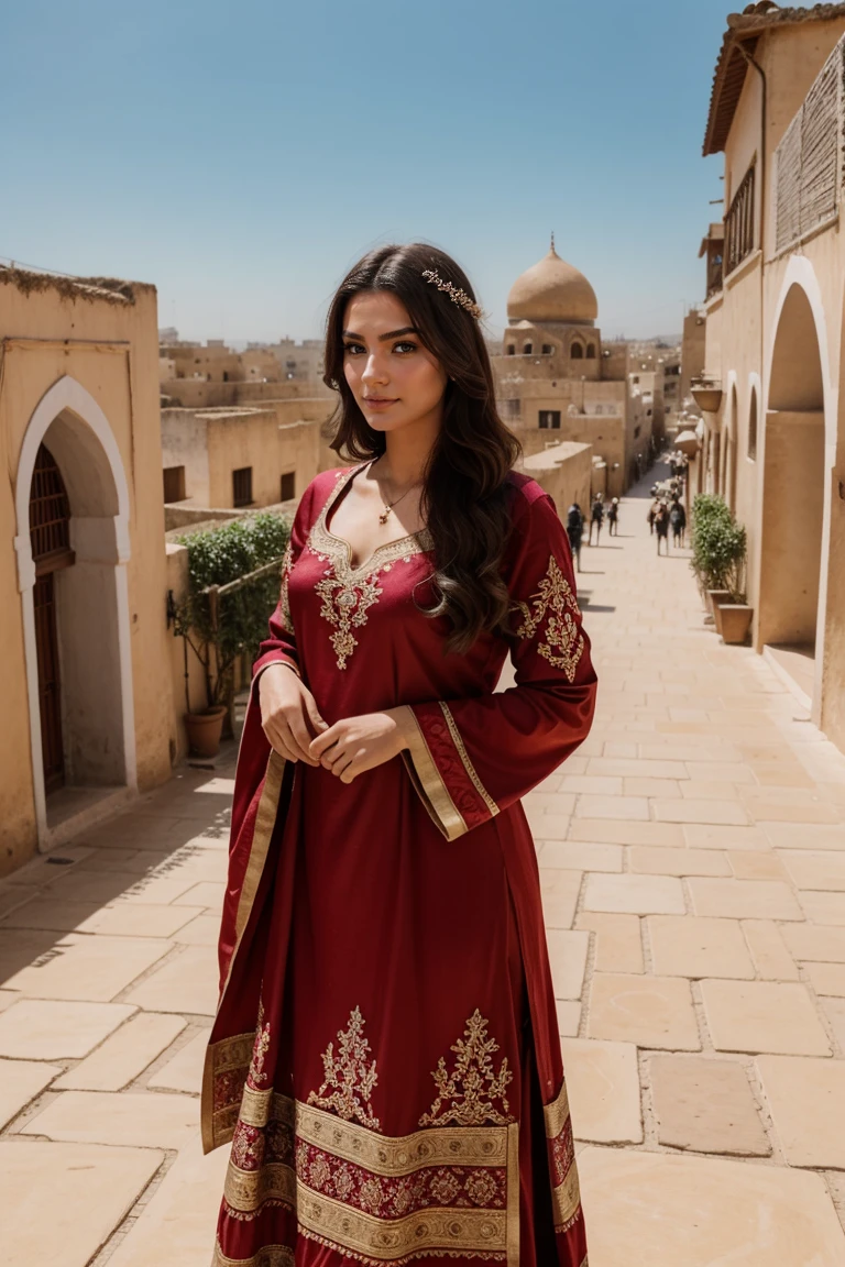 Instagram-Models posieren in Fes, in traditional clothes, full entire body, beautiful detailed eyes, beautifully detailed lips, extremely detailed eyes and face, kurzes, welliges rosa Haar ((best qulaity)), ((Meisterwerk)), (detailliert), perfektes Gesicht, full entire body, looks at the side