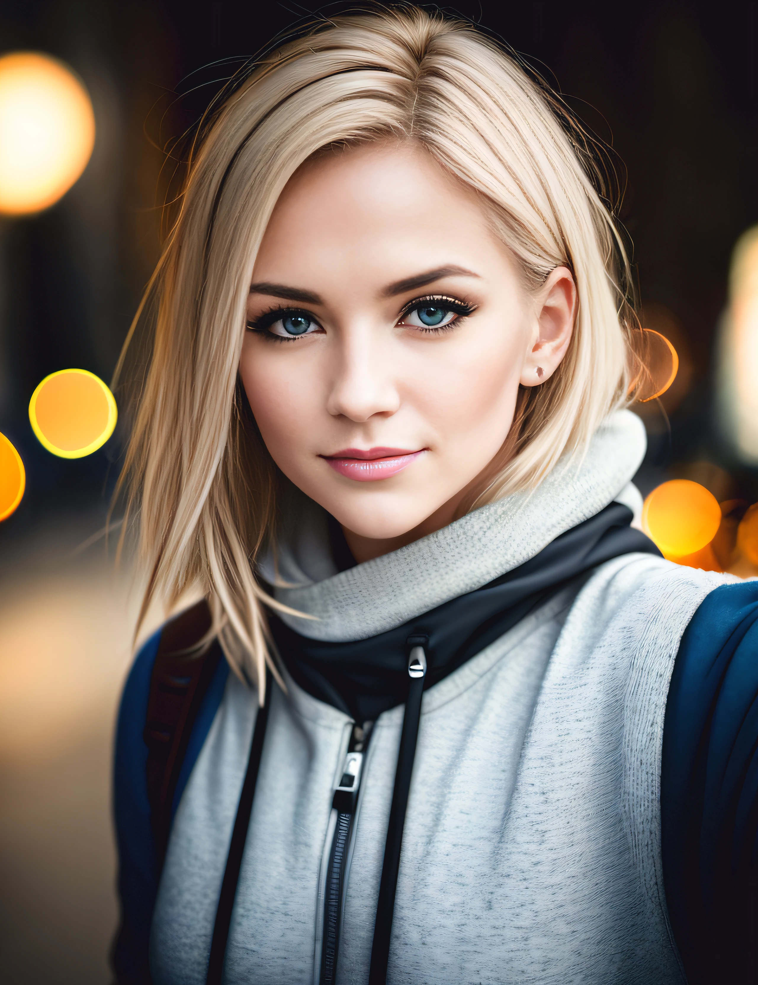 (Selfie, Plan: 1.4), (Right half of the body: 1.4), RAW UHD portrait photo of a 24-year-old blonde (Femme aux yeux bleus) Marcher dans une ruelle sombre, gros seins,, Ville la nuit, (rocher), (Encolure), specifics (Tissu! , Cheveux! , Briller, Couleur!! , disadvantages: 1.1), Bright eyes with a high level of detail (staring into the camera), SLR lighting, Appareil photo reflex mono-objectif, ultra quality, re sharpness, profondeur de champ, Filmkorn (Milieu), Fujifilm XT3, Limpide, Rahmenmitte, beau visage, mise au point nette, street lamp, Neonbeleuchtung, Bokeh (dimly lit), Nuit, (Ciel nocturne), Detailed skin pores, peau grasse, Coup de soleil, Complex eyesDetails, corps entier entier, gros seins