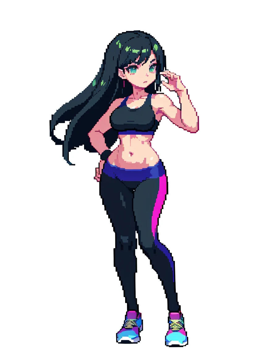 (masterpiece, top quality, best quality, less detail, 8-bit color), pixel,pixel art,1girl, fullbody, smack studio, separate body for edit, (fat), (sports bra), (yoga pants), (navel), (midriff), (bare shoulders), (shoes)