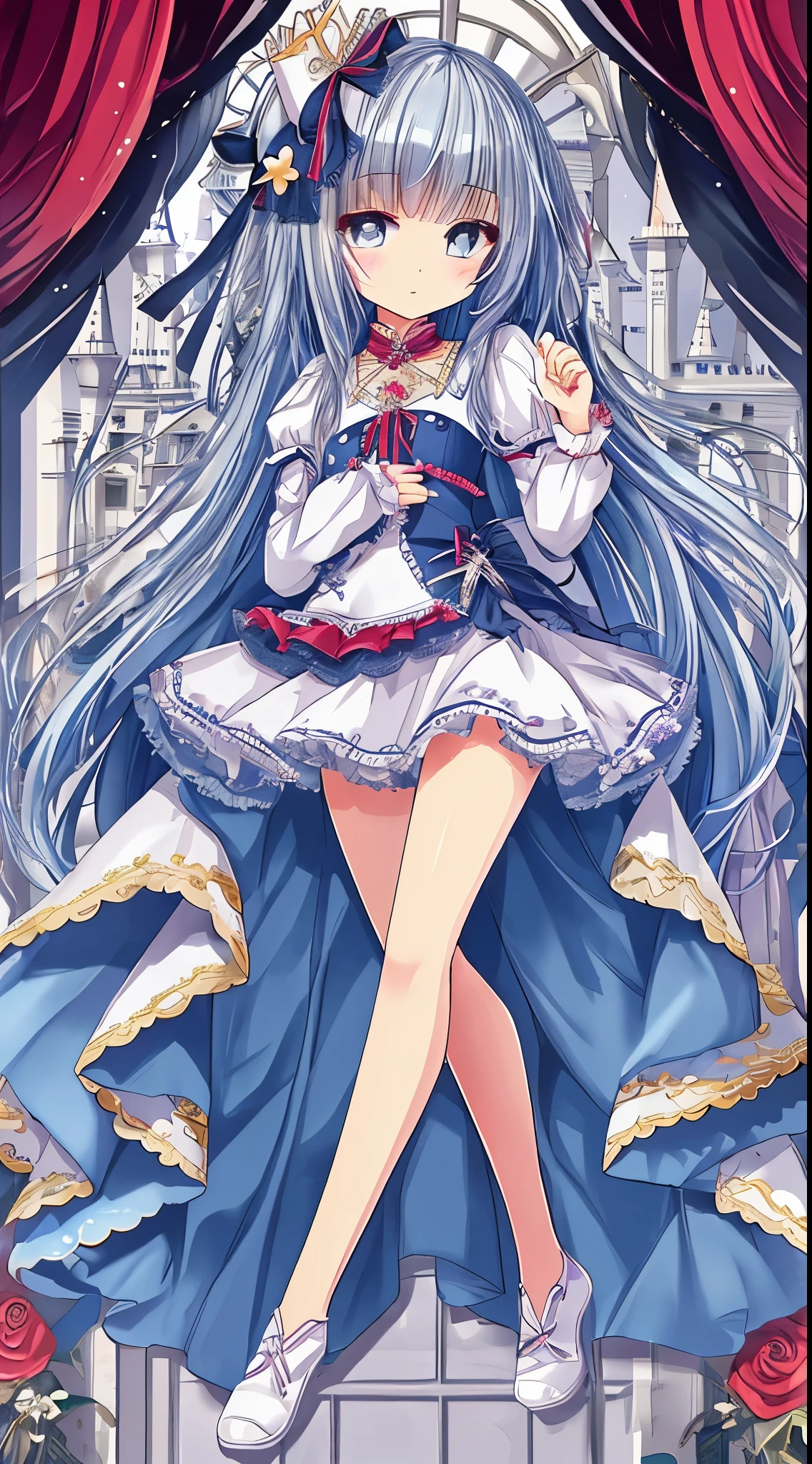 top-quality、masuter piece、超A high resolution、8K、girl cartoon style li、1 persons、Soft line art、Digital Enhancement、Clear eyes、Shining old castle、You can see the chest、美丽的面容、beautidful eyes、Sexy legs、tight skirts、pretty hair
