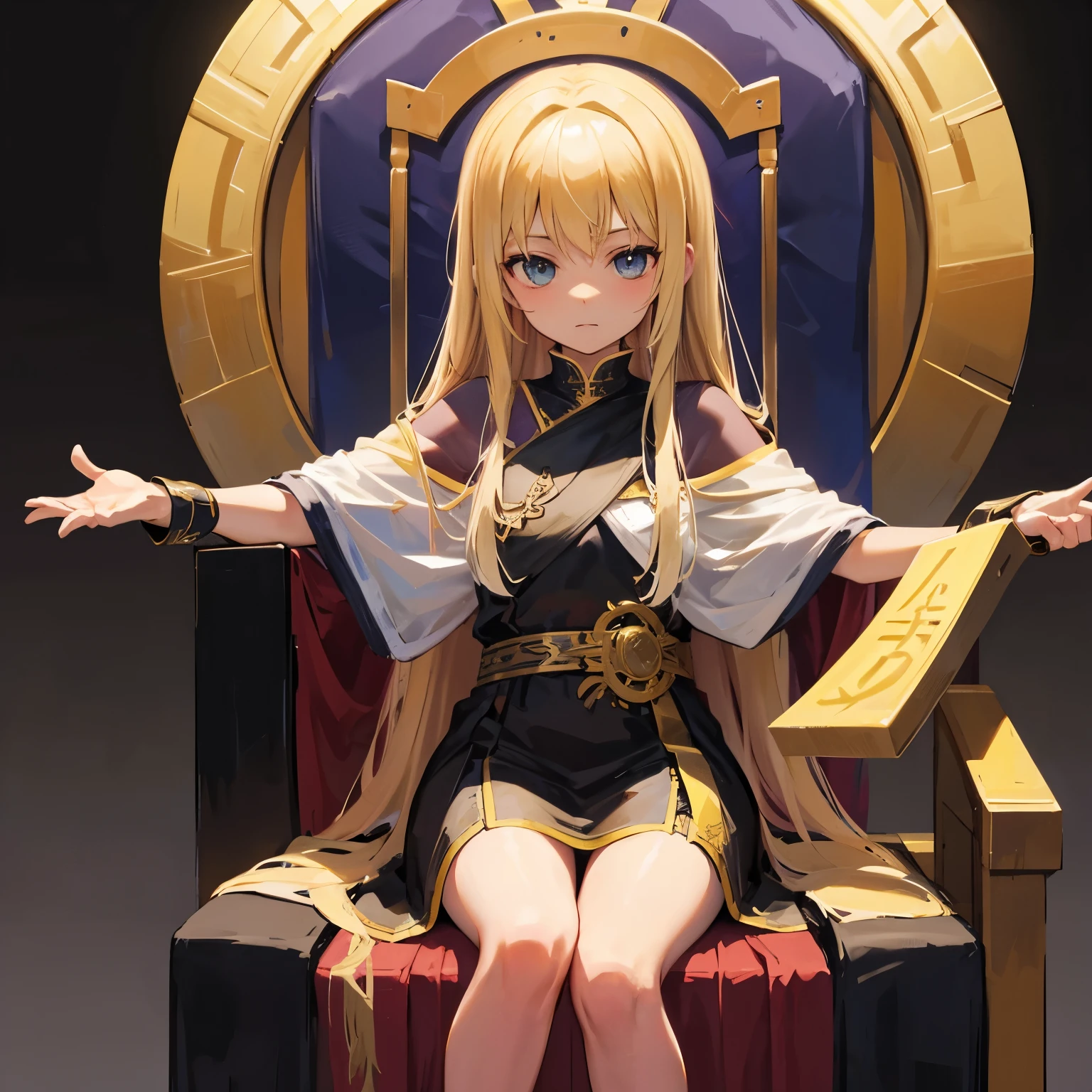 blade background sitting in a throne Greek-style clothing 7、A blonde girl around