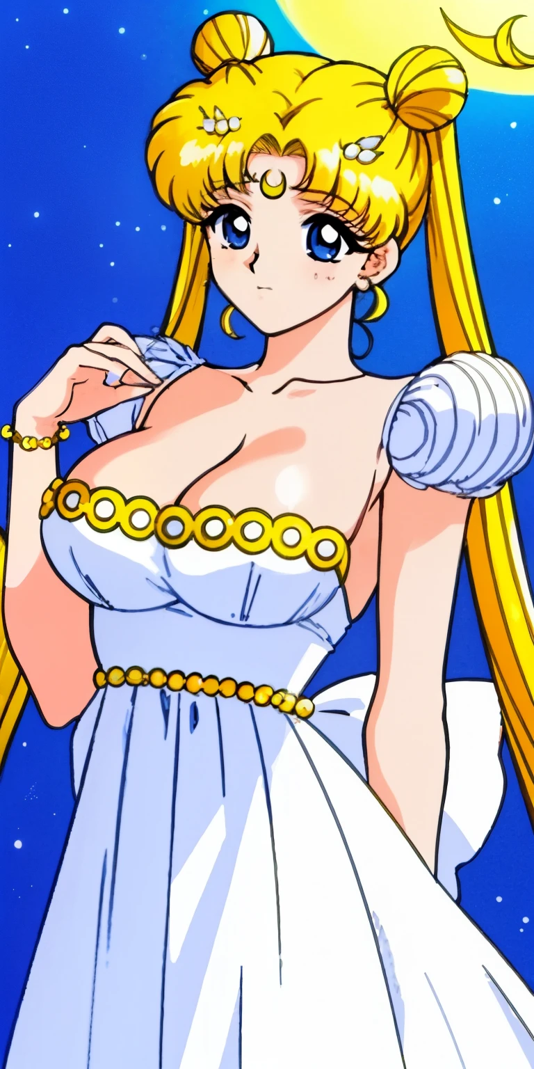 SMU Sagitsukino, 큰pectorals, Standing, Solo, Masterpiece, Best Quality, Detailed face, Detailed Eyes, high resolucion, Masterpiece, Best Quality, Detailed face, Detailed Eyes, high resolucion, Princess costume,tranquility,프린세스tranquility,네오퀸tranquility,pectorals,Big,거대한pectorals,풍만한pectorals.a blond,Dumpling head,왕pectorals,breast,forehead crescent moon,젖pectorals,흘러넘치는pectorals,voluptuousness,The dress,crescent moon on forehead,90s Animation,The dress끈없음,tranquility,tranquilityThe dress,overflow,pectorals살,navels