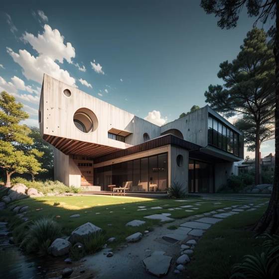 there is a pool in the backyard with a tree in the middle, concrete architecture, very vanish, and new, recently built, white walls, architectural shot, archdaily, brutal concrete architecture, inter dimensional villa, contemporary architecture, concrete housing, arborescent architecture, concrete, brutalist shiro, arhitectural shot, well-designed masterpiece, by Matteo Pérez, pablo olivera, open wall architecture