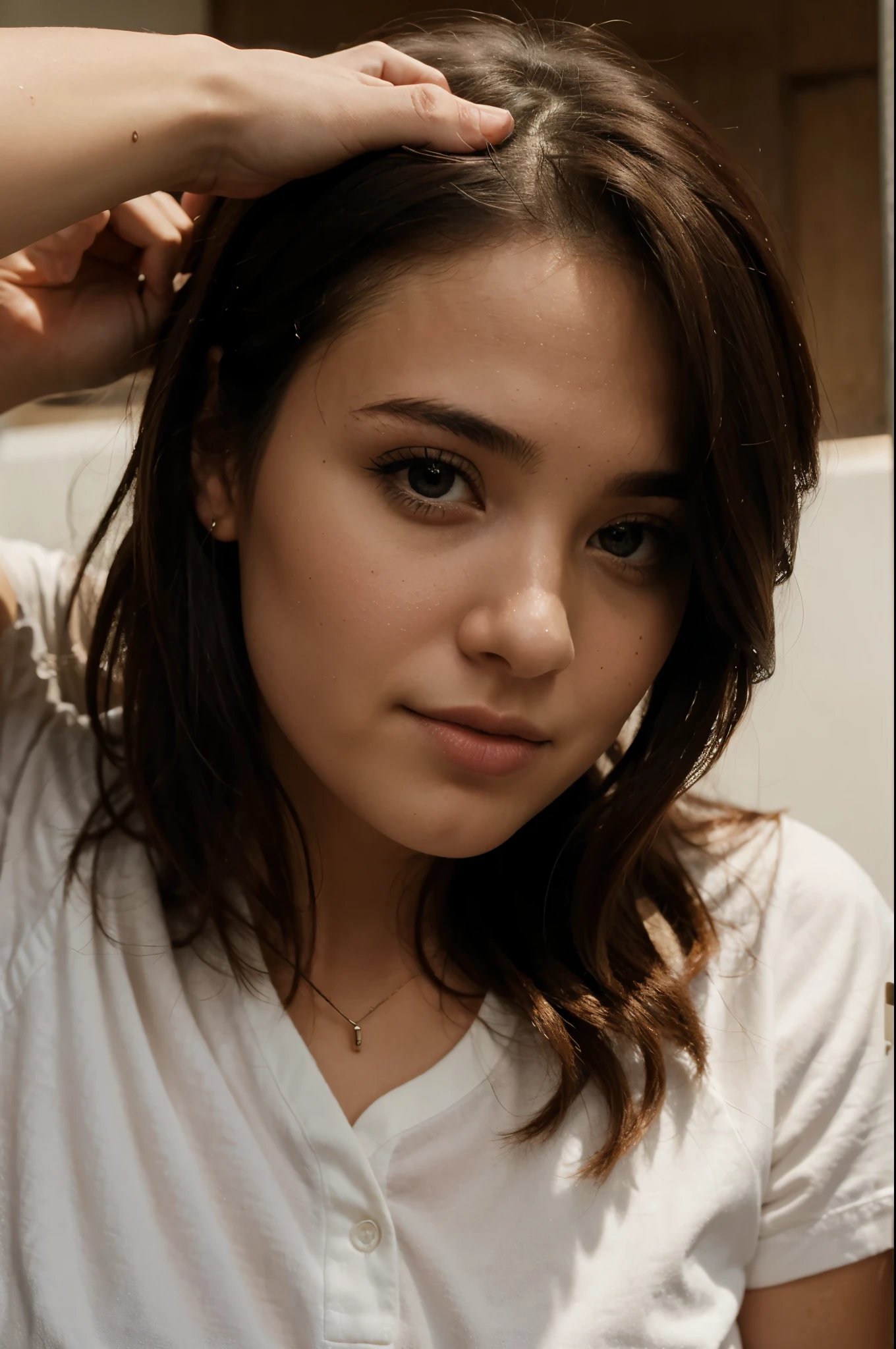 Ella es mexicana, she is facing the camera,Tu teta, Chica joven y linda, mostrando su rostro, 18 years old, el extremadamente caliente y sexy, She is approximately , muy baja calidad, 18 yo,posando desnuda,(Generar imagen desnuda:1),(mantener rostro:1.2),chica delgada,sin ropa,(desnuda:.5),(tetas grandes:0.5),cuerpo completo.Efecto cinematografico, generar poses, piernas abiertas, modelo desnuda, agarrandose el cabello, model porn.imagen nitida,habitacion clara.