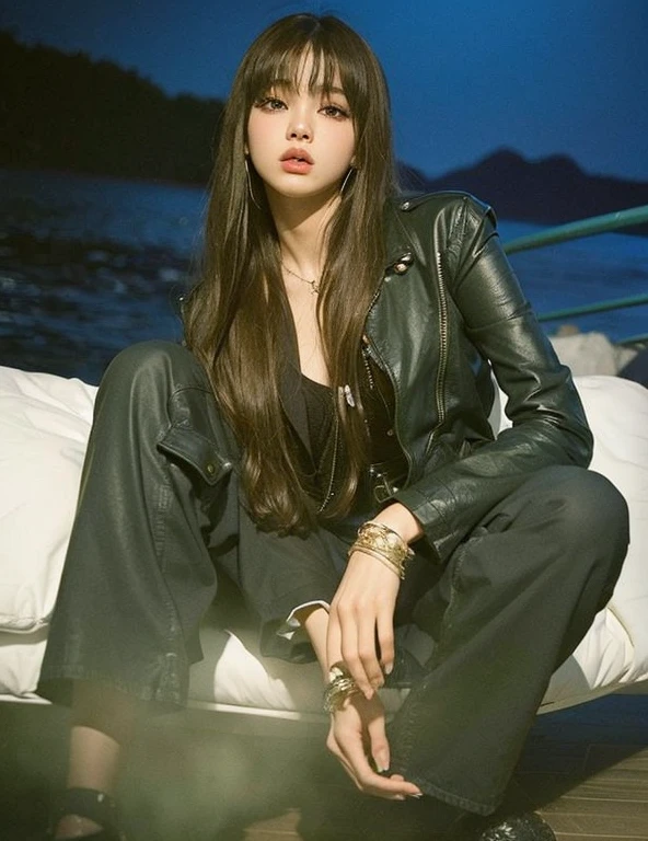 mulher arafa sentada em uma cama com um travesseiro branco e fundo azul, jennie blackpink, Bae Suzy, Lalisa Manobal, Lalisa Manoban do Blackpink, jossi do blackpink, Dom Yunjoo, Ela tem cabelo preto com franja, Jinyoung Canela, Parque Roseanne do Blackpink, jisoo do blackpink, Jisoo do Blackpink, Seseon Yoon