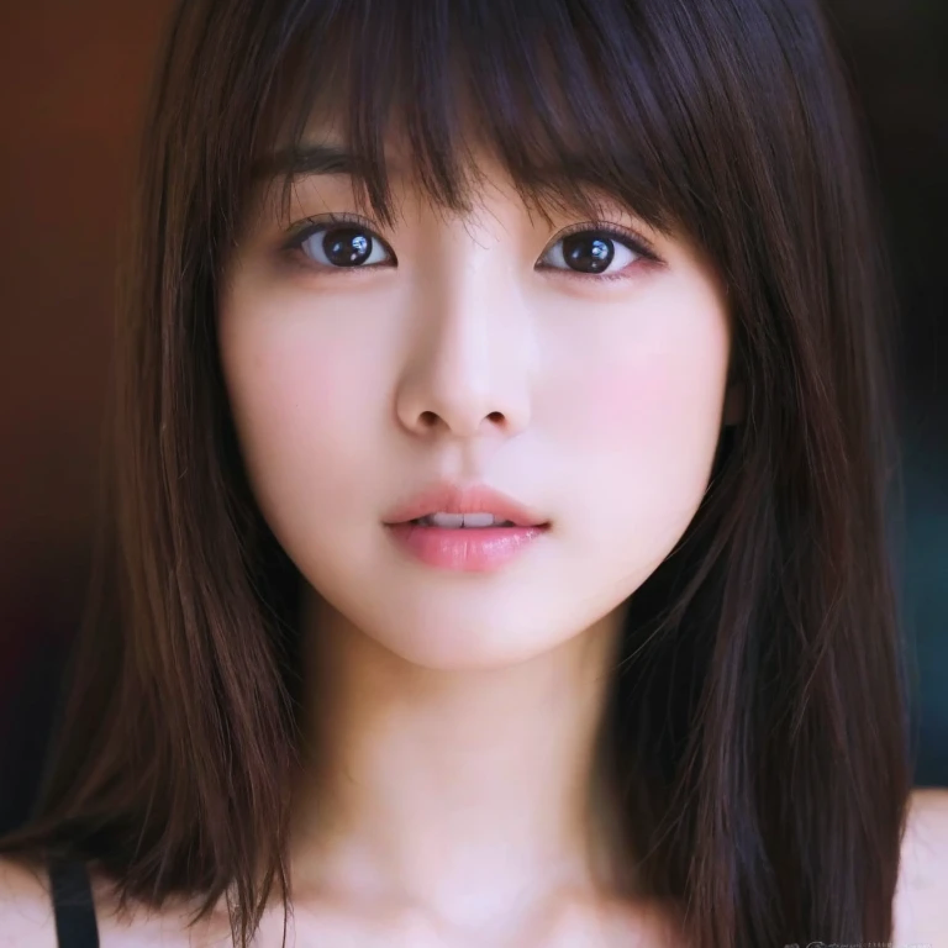 ((cute little日本の女の子、Beautiful japanese girl、1 girl in、age19、poneyTail、Highly detailed facial and skin texture、refinement、hyperdetailed face、ultradetailed eyes、blusher、blush、teak、ピンクのteakを塗った頬、close-up of woman、bustup、frontage、cute little、smooth white skin、Transparent skin texture、))、(dark brown hair、bangss)、Looking at the camera、Beautiful Women in Perfect Style:1.4、Japanese Models、Young gravure idols、若いcute littleグラビアアイドル、Realistic Young Gravure Idol、refinementされたグラビアアイドル、((top-quality、in 8K、masterpiece:1.3))、(4K、Raw photography、top-quality)、(reallistic、フォトreallistic:1.37)、Place a person on the other side of the screen、natural soft light、upper body and head、refinement、