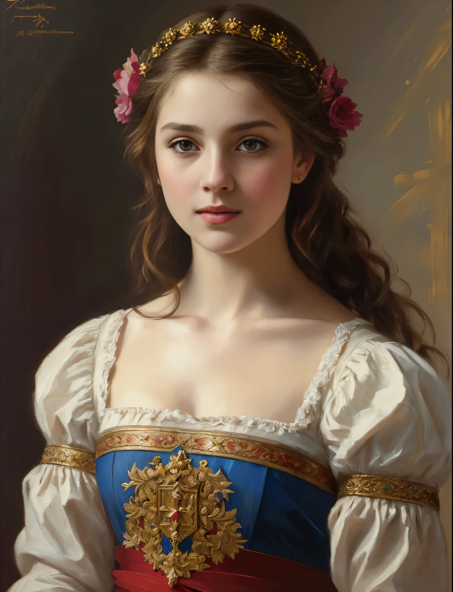 portrait, girl, middle ages, classicism, andrey atroshenko style, painting, traditional media, realistic, figurative, fine art, oil on canvas, HDR, 8K, original character, high resolution, high detail, focus on the face