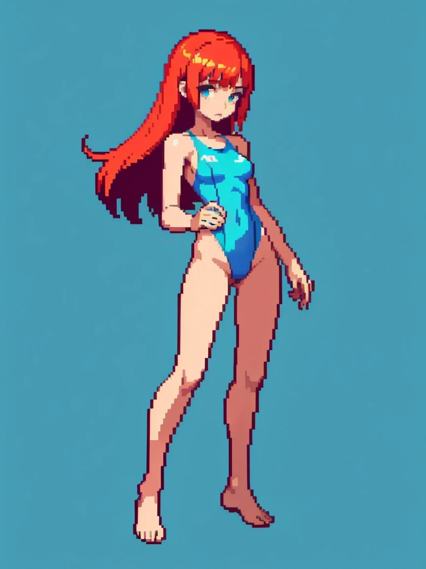 (masterpiece, top quality, best quality, less detail, 8-bit color), pixel,pixel art,1girl, fullbody, smack studio, separate body for edit, one-piece swimsuit, strap slip