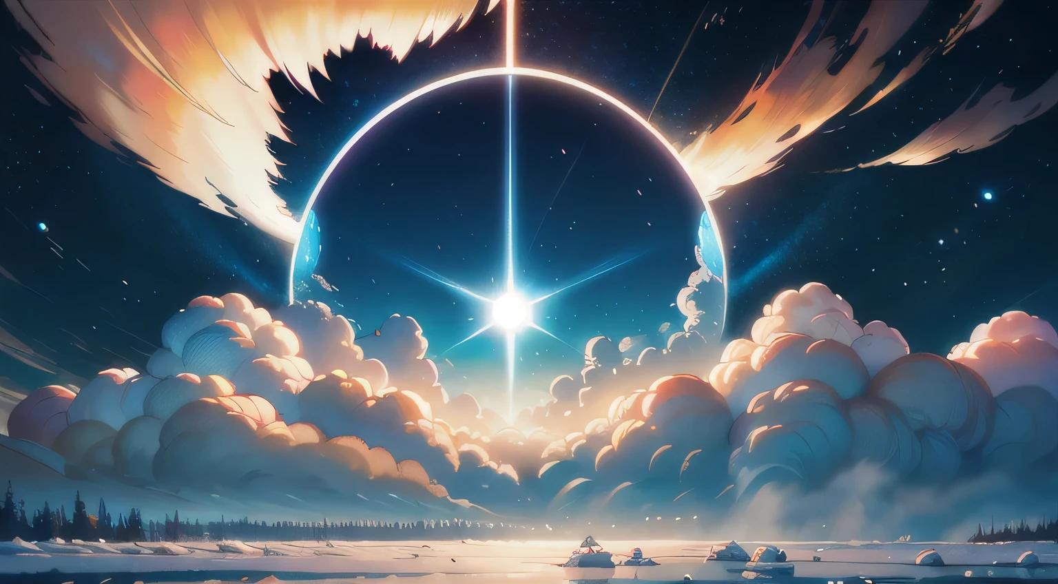 r/skyporn, clouds shaped like breasts, 2 layers, puffy, smooth, round, cottonball shaped, matte painting, volumetric lighting, 8k, red, blue, firefox logo colors, soft lighting, diffused lighting, luminescence, vaporwave, biopunk, futurism, radioactive, epic / with vapour trail