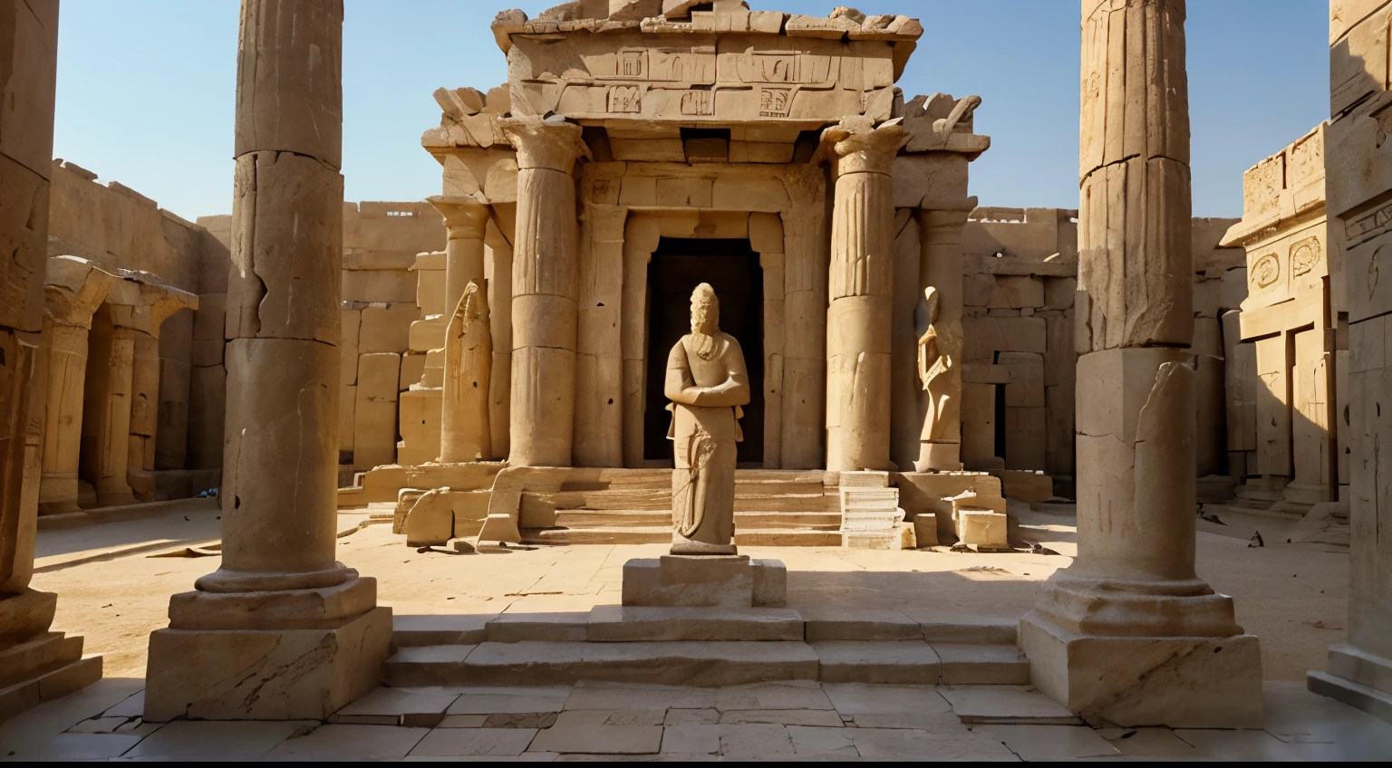 best quality,ultra-detailed,realistic,pharaoh temples,ancient Egypt,stone sculptures,detailed hieroglyphics,sunlit courtyards,imposing architecture,decorative pillars,majestic statues,sphinx,serene atmosphere,rich history,grandeur and splendor,sacred rituals,gorgeous mosaics,vivid colors,golden ornaments,sacred Nile River,spiritual significance,mythical stories,mysterious tombs,royal pharaohs,temple guardians,whispering winds,ancient rituals,revered deities,divine presence,barren desert,eternal legacy,distant past,archeological wonders,miraculous preservation,awe-inspiring beauty,unearthed treasures,architectural marvels,ancient mysteries,priceless artifacts