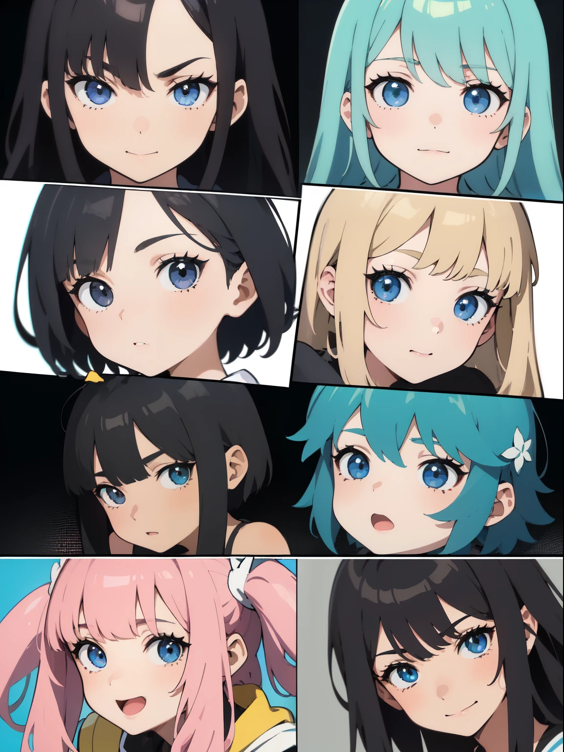 ((La mejor calidad)), ((Obra maestra)), (Detallado), personajes anime, blanco y negro, grupo de personas anime, different and unique designs, manga anime, portada manga anime, rostro perfecto, manos bien hechas, sin color, todo detallado, perfecto, calidad 1080p, chicos y chicas de apariencia misteriosa, varias personas posando para una foto grupal