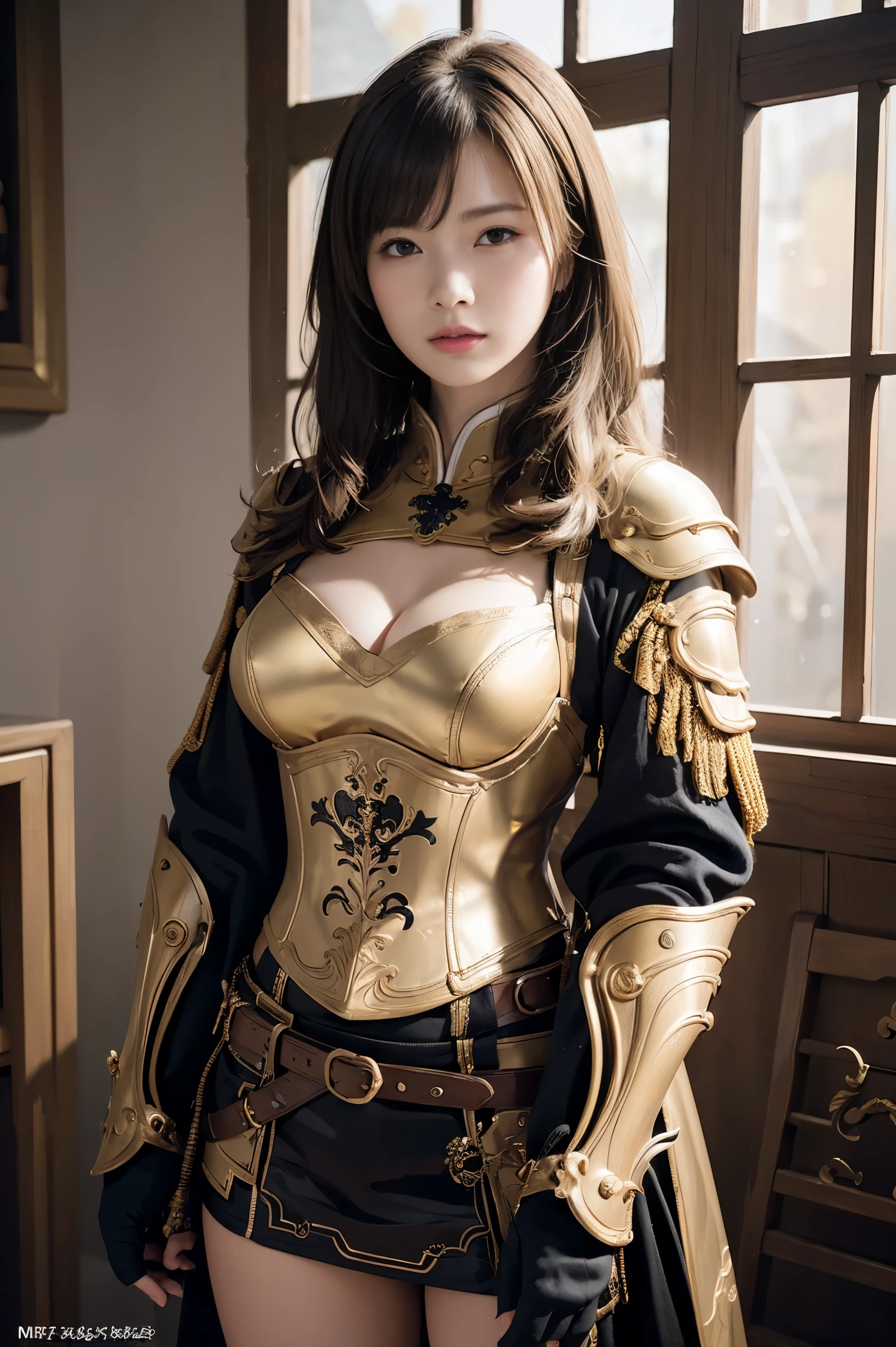 (Realistic:1.4),(masutepiece:1.2), (Best Quality:1.2),Looking at Viewer,(Cowboy Shot),((absurderes)),((Dim light,Vorustic Light)),Heavenlight,( Background),((linekanok Background))
,(1girl in),(Solo),(Line Cannock Armor Pattern:1.25), (Line Vichit Armor Pattern:1.25), Complex linework armor,(China theme),Gold and black dragon pattern,golden leaves,
,(Intricate details:1.1),
,8K,nffsw,professional art,Official art,