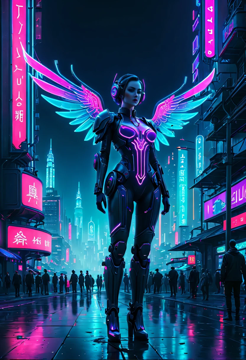 ultra-realistic realism, shadowing, anaglyph, stereograms, Standing painting, Perspectives, atmosphric perspective, 8K, super detailing, acurate, Best quality at best, A high resolution, 16k, hyper HD, Award-Awarded, Anatomically correct,Spectacular的城市夜景，centre，The fountain，metal sculpture，neonlight，advertising billboard，lead,Spectacular,Mechanical winguturistic background，Beautiful sci-fi art, science fiction digital art插画, Digital Cyberpunk Art, 科幻digitial painting, 未来派digitial painting, futuristic concept art, in front of a sci fi cityscape, science fiction digital art, 先进的Digital Cyberpunk Art, epic fantasy digital art style, and Mumford Tom Bagshaw.., dark fantasy style art, Epic fantasy art style,, dark fantasy art style, Epic fantasy art style HD, dark fantasy digital art，a vast cybernetic network metropolis. neonlight，advertising billboard,Embedded LED shine. Future Vision, Excellent location，Features city views, (充满活力的neonlight:1.5), (digitial painting:1.25), (4K:1.2). enviroment: panoramic view of a city，skylines."