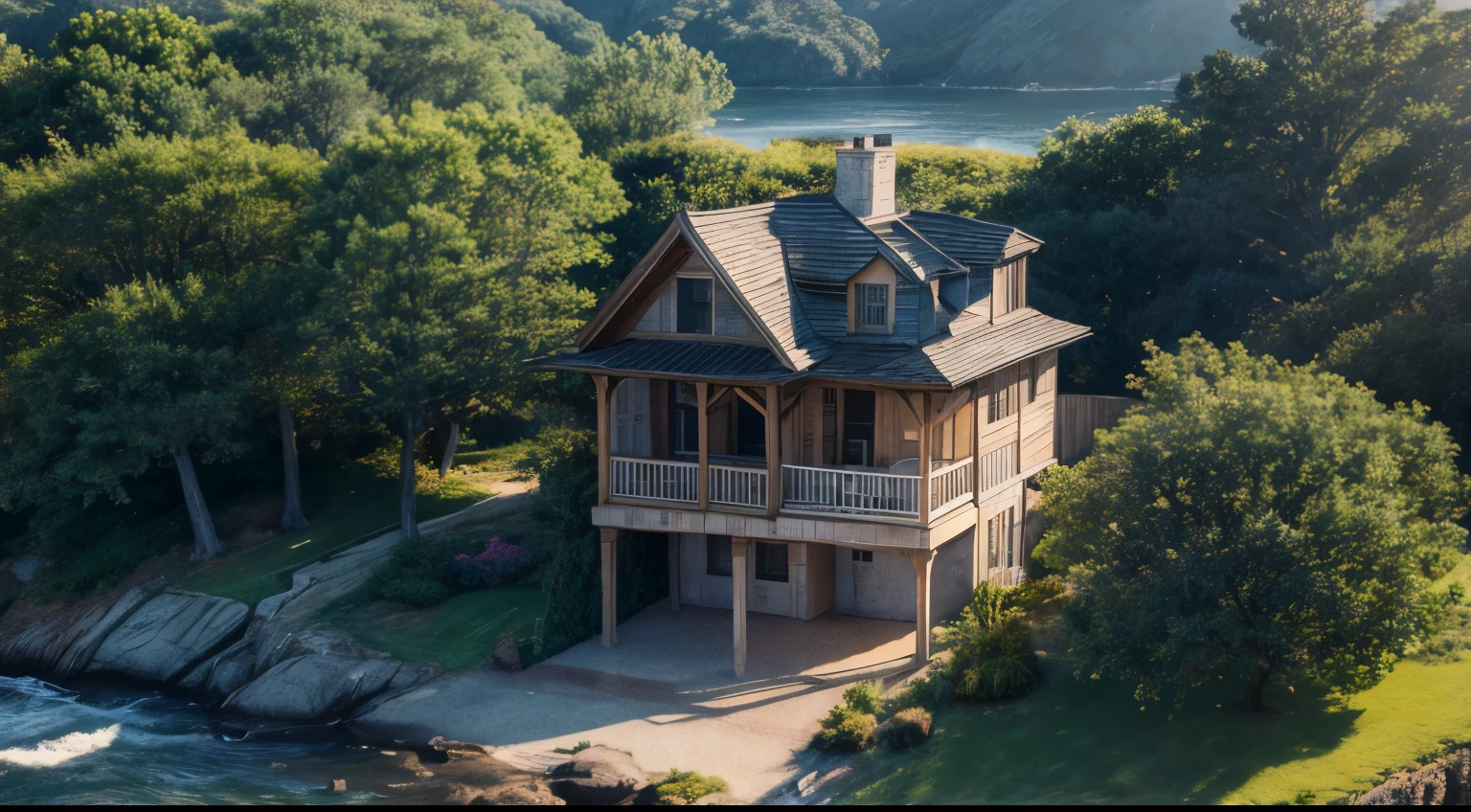 light house, by the sea, rock,wood house,grass,  (masterpiece),((ultra-detailed)), (highly detailed CG illustration),(expressionless), (best quality:1.2), High quality texture, intricate details, detailed texture, High quality shadow, Cinematic Light, Depth of field, light source contrast, perspective,20s, (ulzzang-6500-v1.1:0.5),