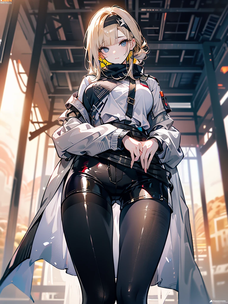 ((in a desert:1.5)), a matured woman with long hair and a white outfit, (resting in oasis:1.2), Arabic, Post apocalyps, from arknights, artwork in the style of guweiz, bodyesbian, fine details. girls frontline, beautiful anime illustration, from girls frontline, by Yang J, stunning, 26 years old, (solo:1.5), (sfw:1.25), sagging breast, large breasts, big tits, thin waist, big ass, Raised sexy, (dark mahogany medium long hair, updo, hair over one eye, asymmetric hair, Carly hair, low tied),(musulman, Headscarfs, hair bands, head vandage, Turban), (ultra high resolution, 8K RAW photo, photo realistics, weak outline:1.3, clear focus), best qualtiy, natural lighting, blurry back ground, field depth, (Bright pupils, detailed beautiful eyes, high detailed face), Red lip, looking at viewers, (tight focus:1.2, from below), sexy posing, seductive weak smiling, center image, (wearing white long jacket and clothes, wearing short pants, gold ornaments, white clothes rolling around waist, camel-brown long leather boots, translucent lace pantyhose), ((correct anatomy:1.5)), ((outdoor:1.2)),