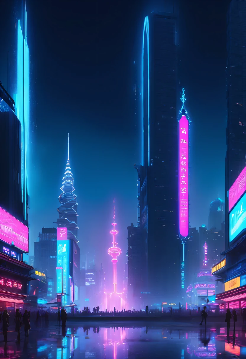 Spectacular的城市夜景，centre，The fountain， Escutula，neonlight，advertising billboard，lead,Spectacular,epic fantasy digital art style, and Mumford Tom Bagshaw..., dark fantasy style art, Epic fantasy art style,, dark fantasy art style, Epic fantasy art style HD, dark fantasy digital art，a vast cybernetic network metropolis. neonlight，advertising billboard,embeddedLEDilluminated. Future Vision, Excellent location，Features city views, (充满活力的neonlight:1.5), (digitial painting:1.25), (4K:1.2). enviroment: panoramic view of a city，skylines."