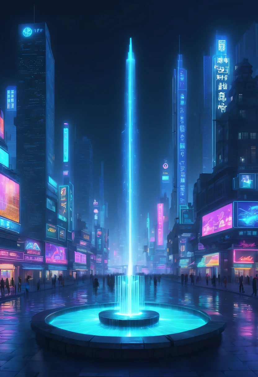 Spectacular的城市夜景,centre,The fountain, Escutula,neonlight,advertising billboard,lead,Spectacular,epic fantasy digital art style, and Mumford Tom Bagshaw.., dark fantasy style art, Epic fantasy art style,, dark fantasy art style, Epic fantasy art style HD, dark fantasy digital art,a vast cybernetic network metropolis. neonlight,advertising billboard,Embedded LED shine. Future Vision, Excellent location,Features city views, (充满活力的neonlight:1.5), (digitial painting:1.25), (4K:1.2). enviroment: panoramic view of a city,skylines."