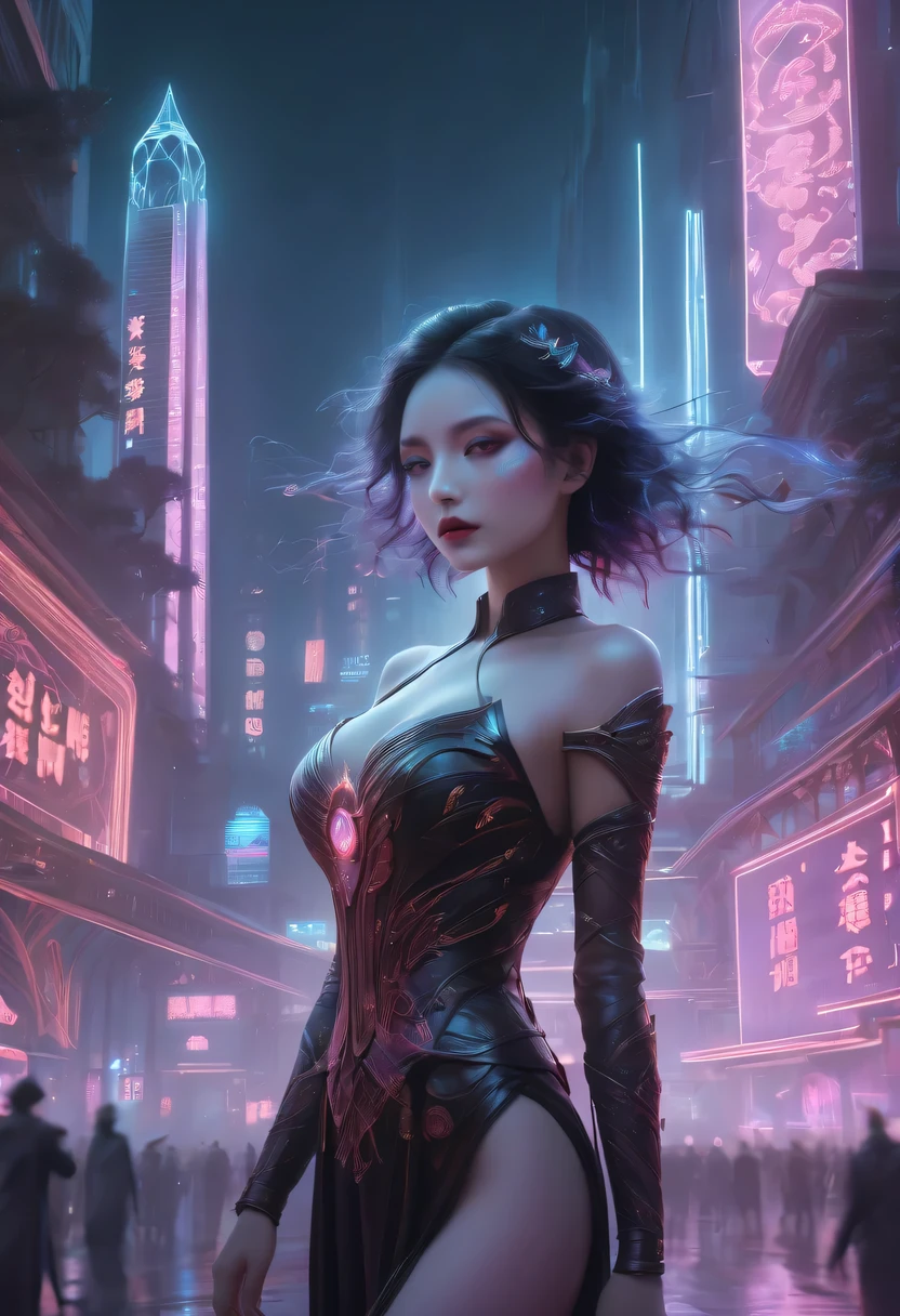 epic fantasy digital art style, and Mumford Tom Bagshaw..., dark fantasy style art, Epic fantasy art style,, dark fantasy art style, Epic fantasy art style HD, dark fantasy digital art,a vast cybernetic network metropolis. neonlight,advertising billboard,embeddedLEDilluminated. Future Vision, Excellent location,Features city views, (充满活力的neonlight:1.5), (digitial painting:1.25), (4K:1.2). enviroment: panoramic view of a city,skylines."