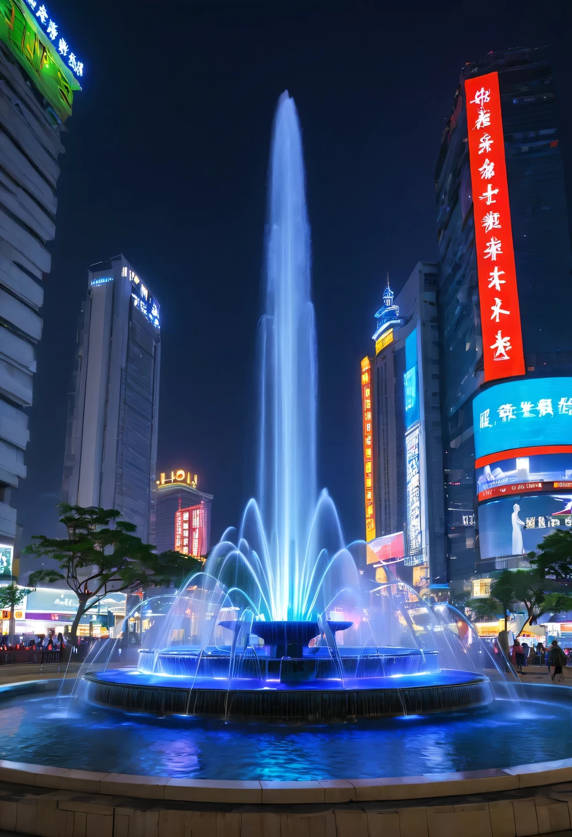 Spectacular的城市夜景,centre,The fountain, Escultura,neonlight,advertising billboard,Lead,Spectacular