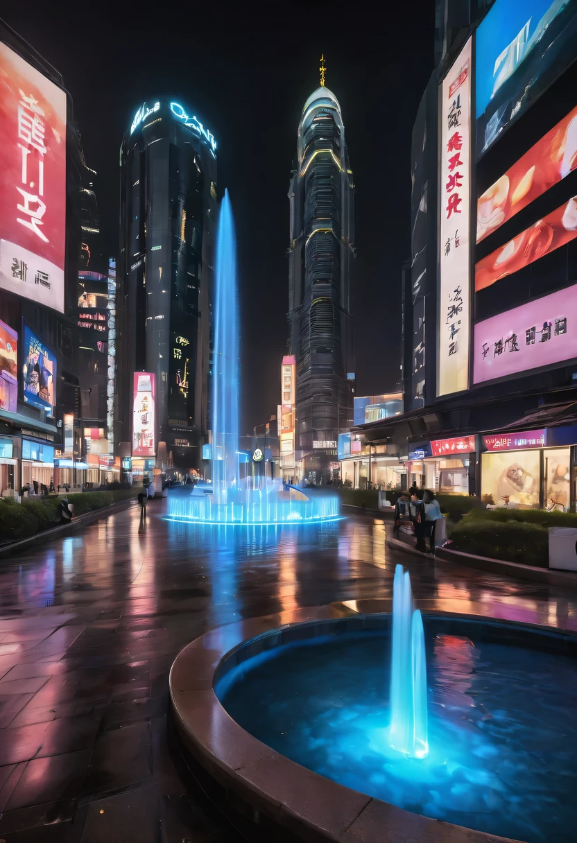 Spectacular的城市夜景,centre,The fountain, Escultura,neonlight,advertising billboard,Lead,Spectacular