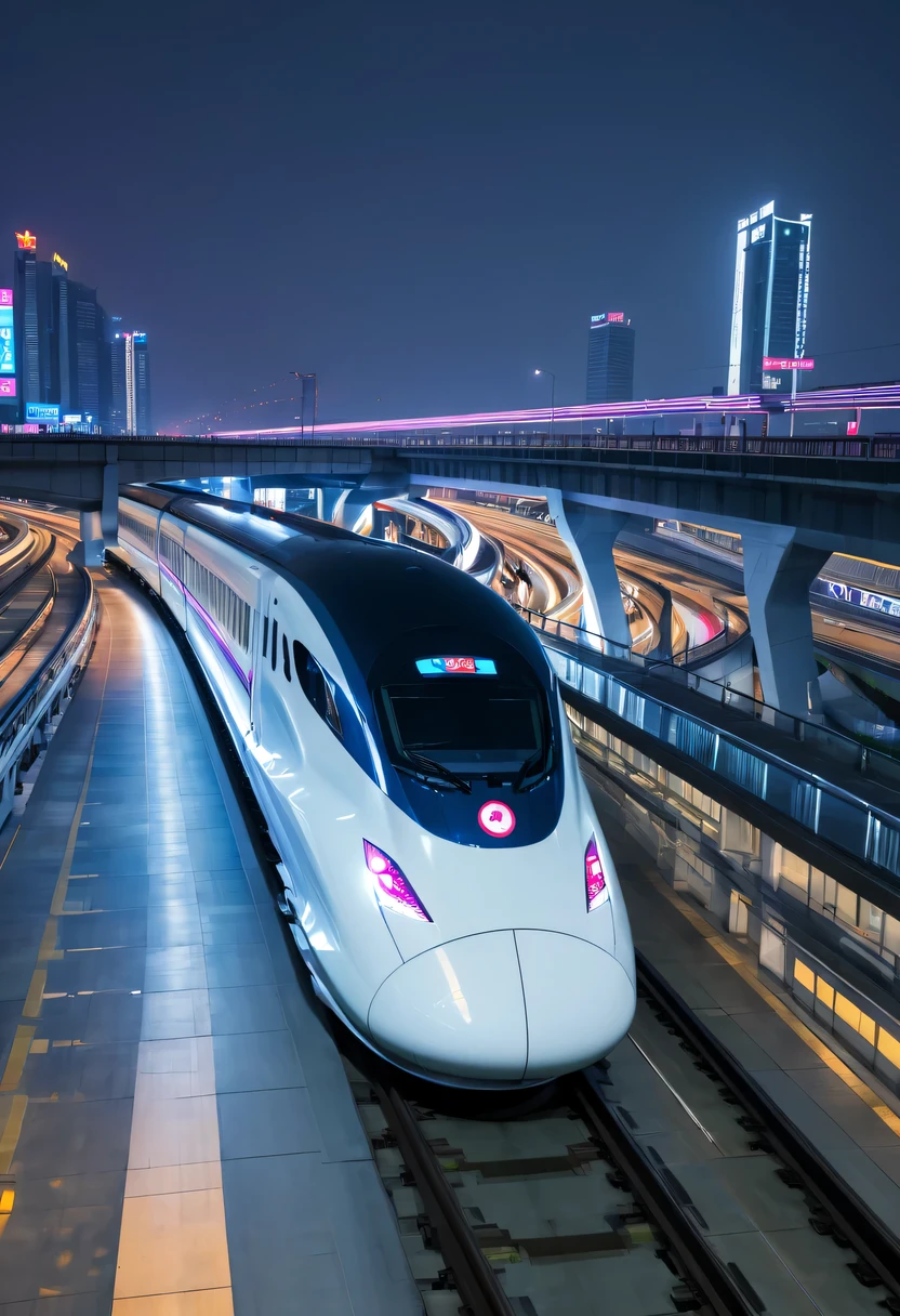 Spectacular的城市夜景,overpasullet train,neonlight,advertising billboard,Lead,Spectacular